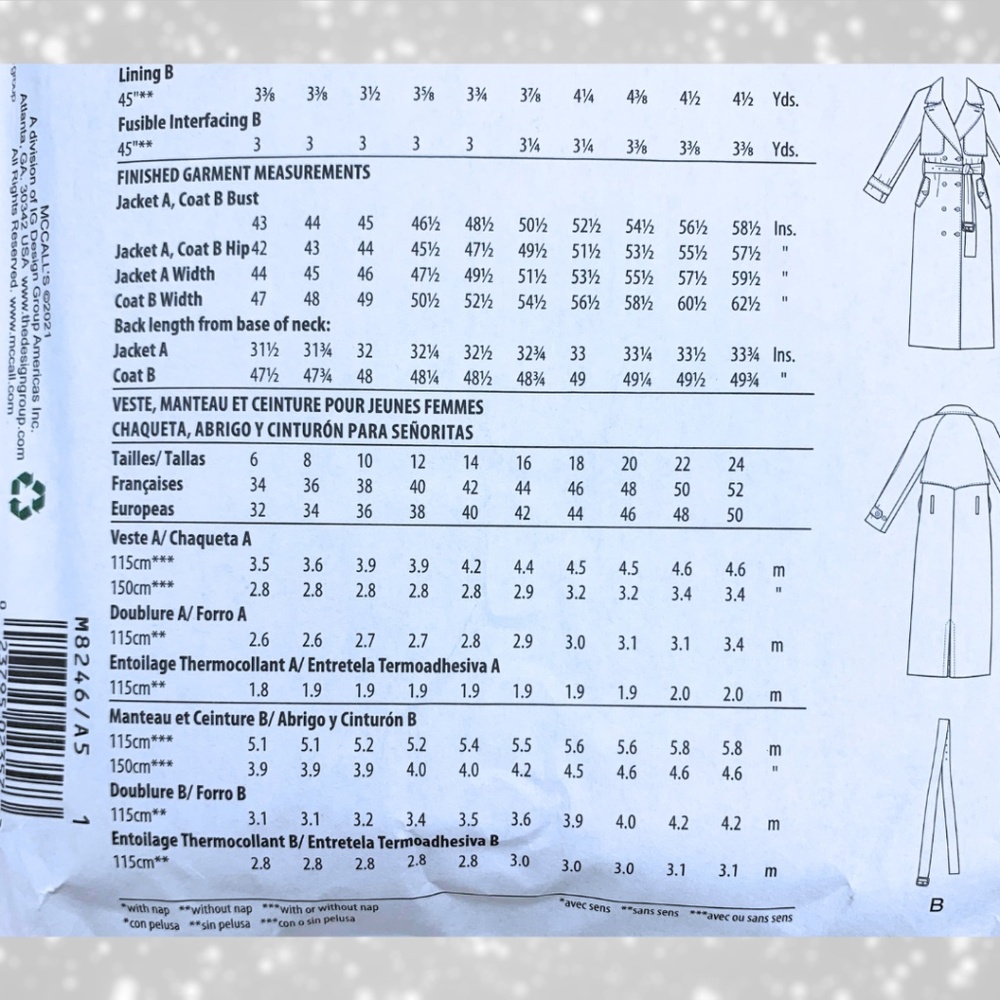NEW McCalls M8246 TRENCH COAT Sewing Pattern UNOPENED - Picture 8 of 9